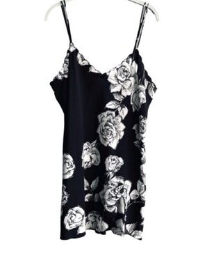 Morgan Taylor Fantasies Chemise Slip Dress Negligee Floral Black White Size L